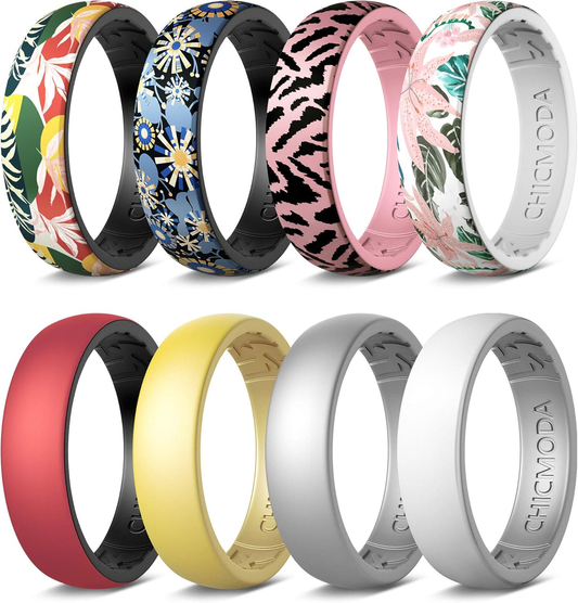 Silicone Rings Women, Women Silicone Wedding Rings,8 Colorful Rings,Breathable Design,Fashion,Lightweight,Durable,Comfortable,Safe for Fitness Workout,6.8Mm Wide2.0Mm Thick,Size 5-12