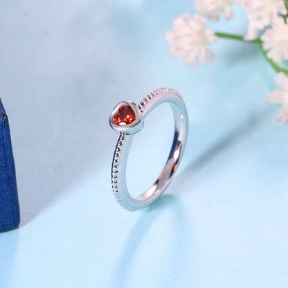 Fashion Simple Red Heart Crystal Zircon Ring for Women Girl Silver Plated Jewelry Engagement Party Trendy Love Gift Rings